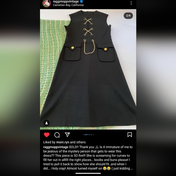 Women's XXL Deep Licorice Black 60's Knit Zip Up Shift Dress w/ Laced Gold Chain - Picture 5 of 5